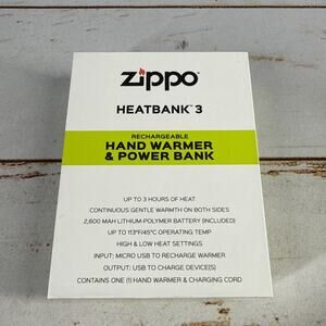 Zippo Black HeatBank 3 Rechargeable Hand Warmer – Power Bank, Tested & Portable